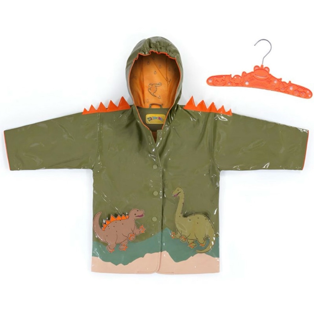 Kidorable Green Dinosaur Raincoat with Orange Spikes - Picture 2 of 9